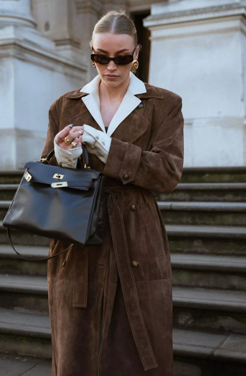 Women's Stylish Brown Suede Winter Trenchcoat