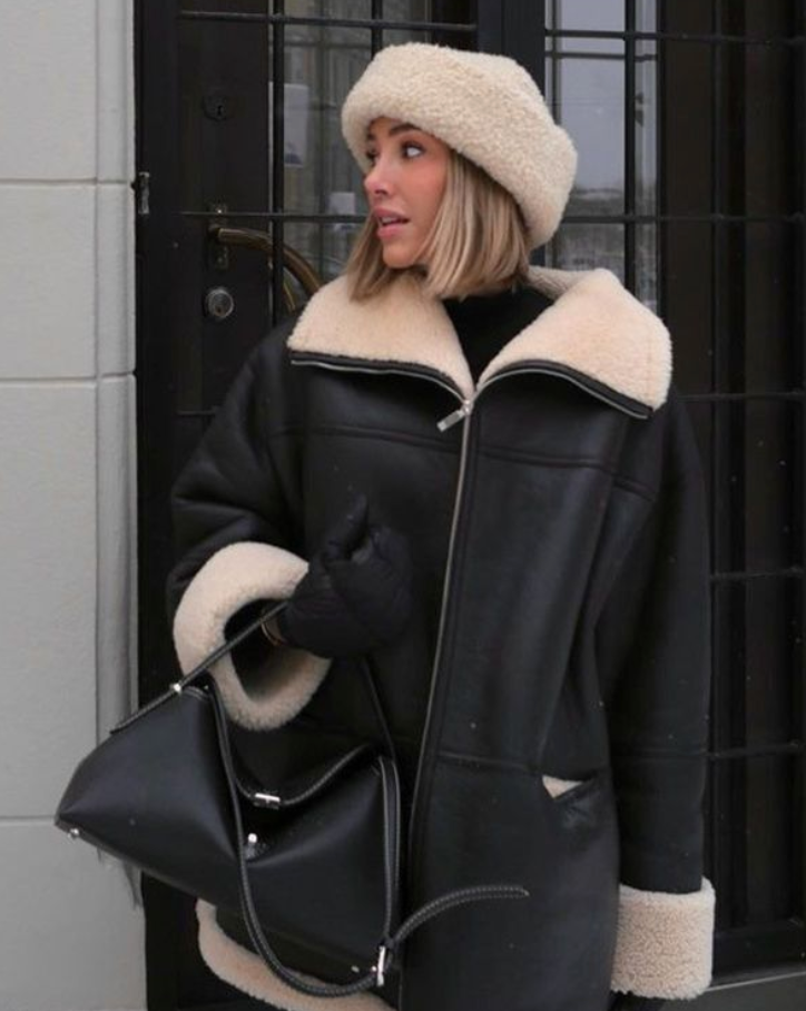 Women's Soft Fleece lined leather Winter Jacket