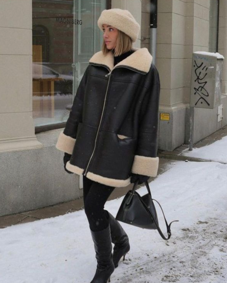 Women's Soft Fleece lined leather Winter Jacket