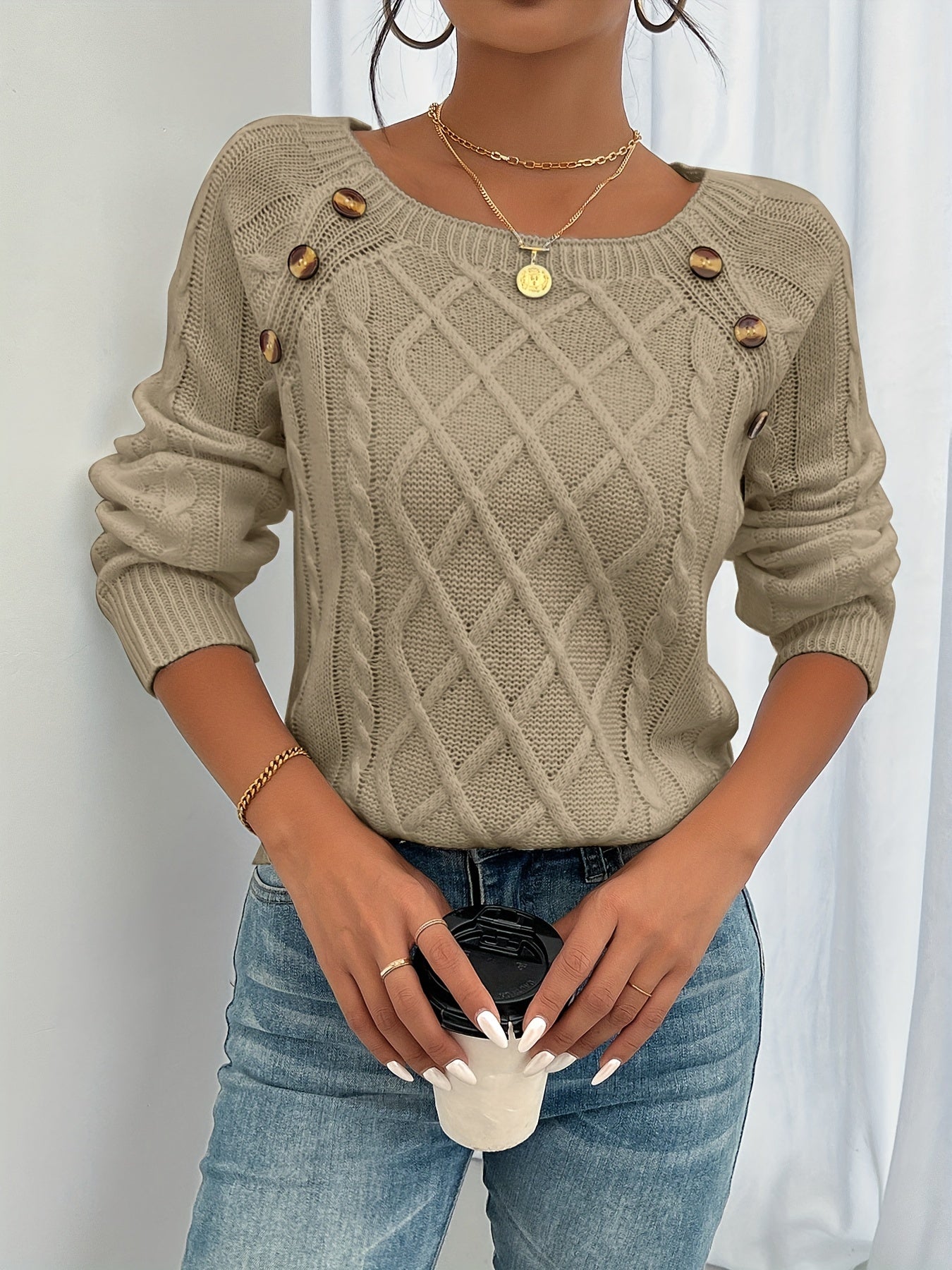 Women's Long Sleeve Cable Knit Sweater