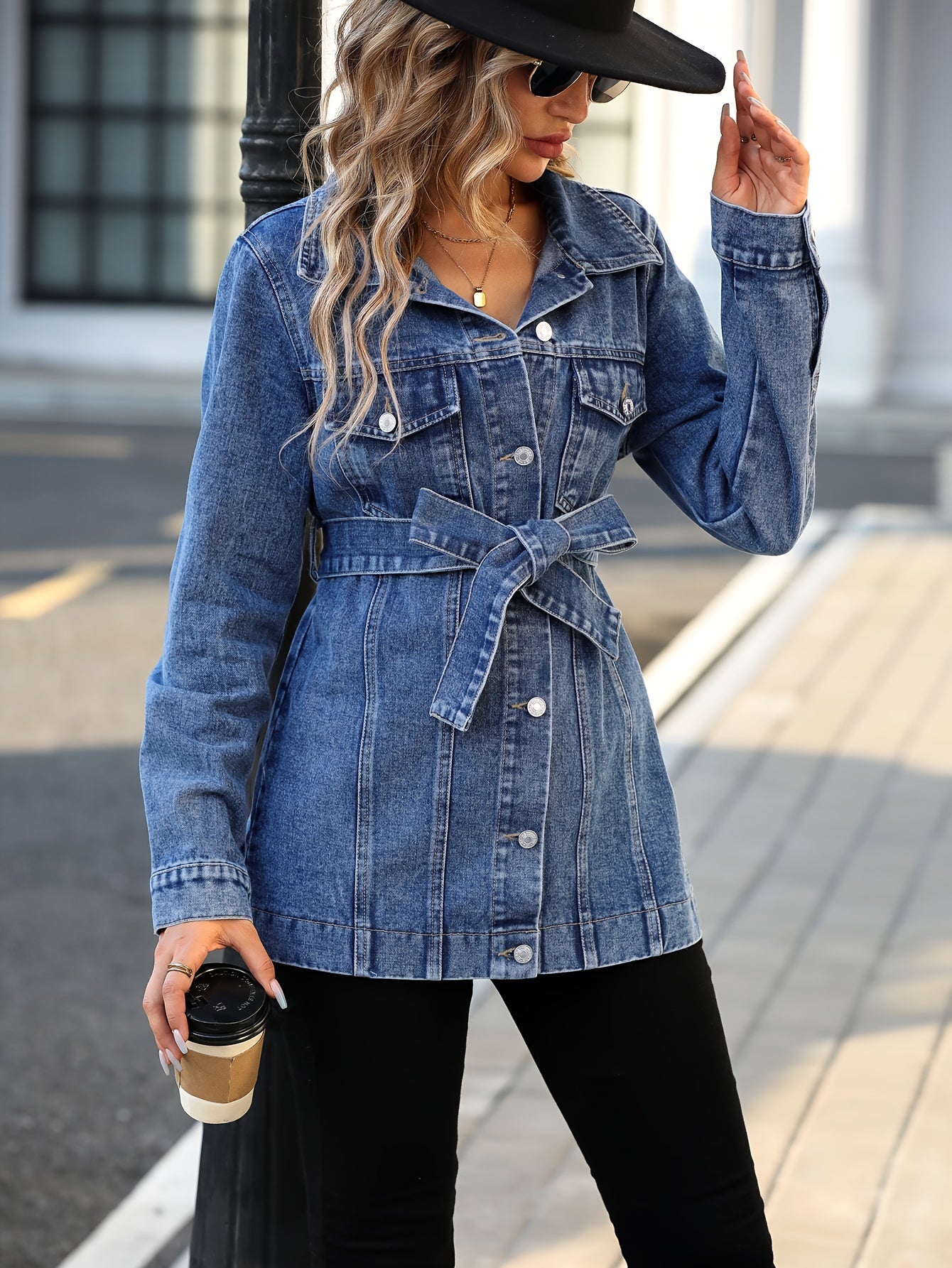 Women's Belted Denim Jacket