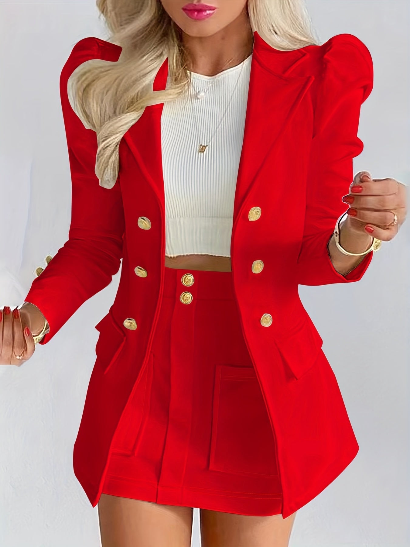 Women's Double-Breasted Blazer and Mini Skirt