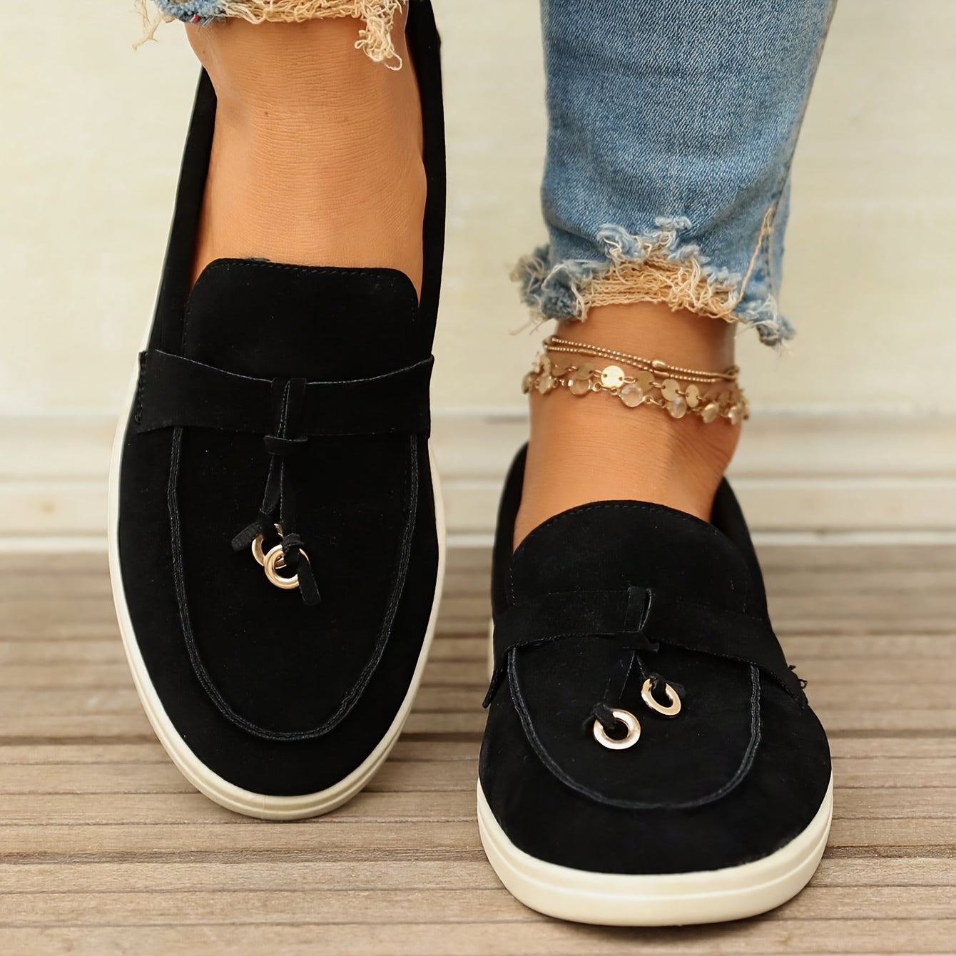 Women's Suede Loafers with Tassel Accents