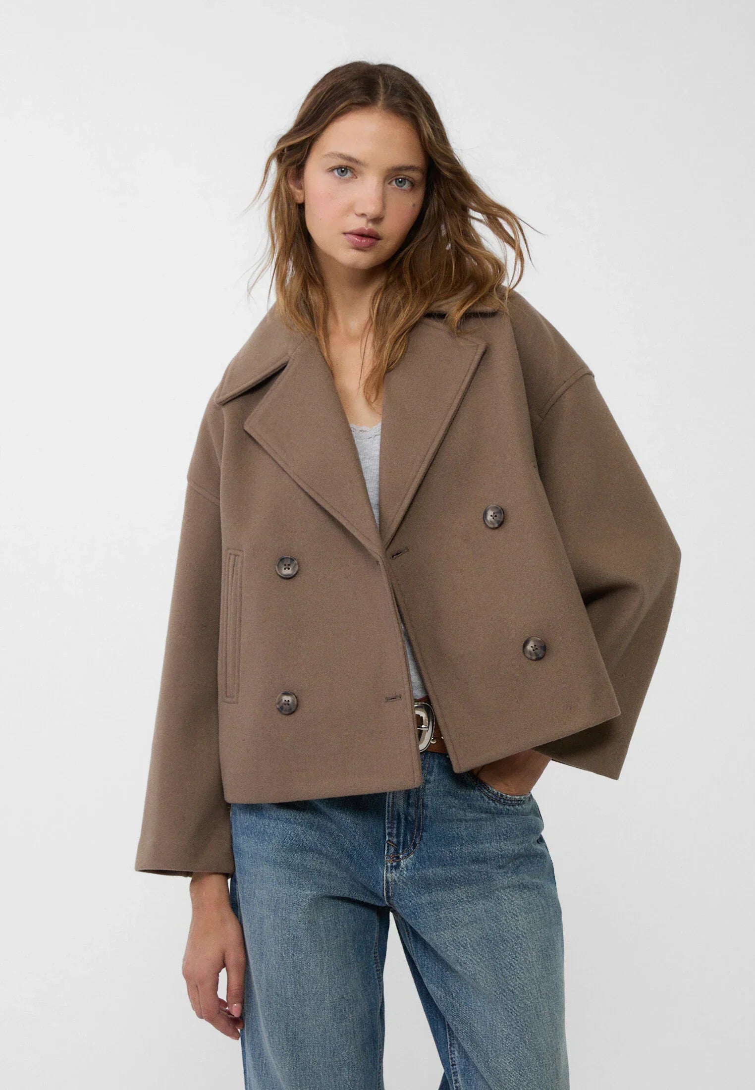 Women's chic short wool overcoat