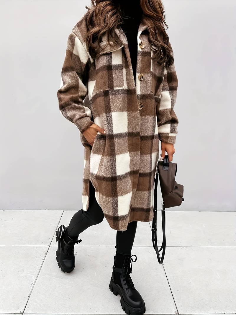 Women's Stylish Long Plaid Wintercoat