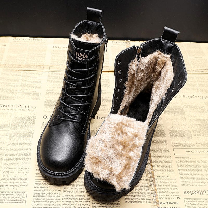 Women's Black Leather Winter Boots