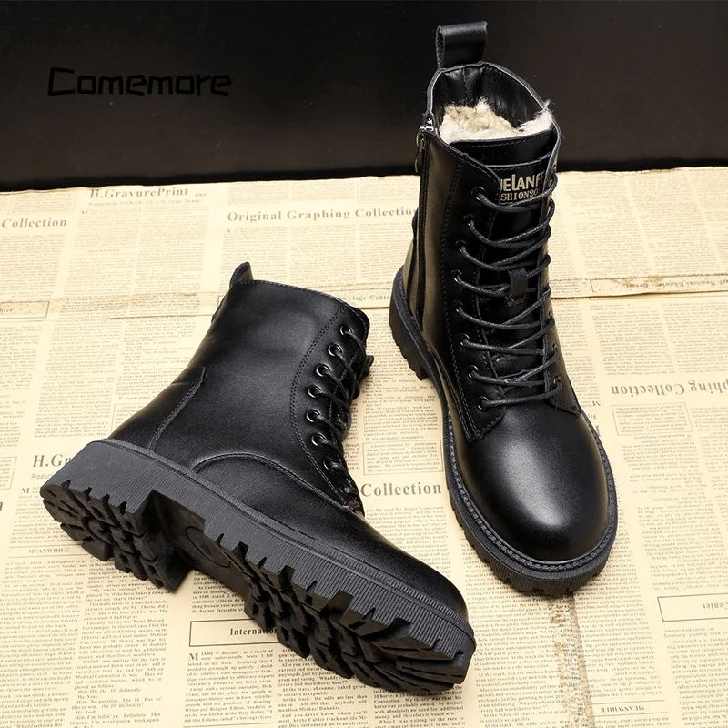 Women's Black Leather Winter Boots