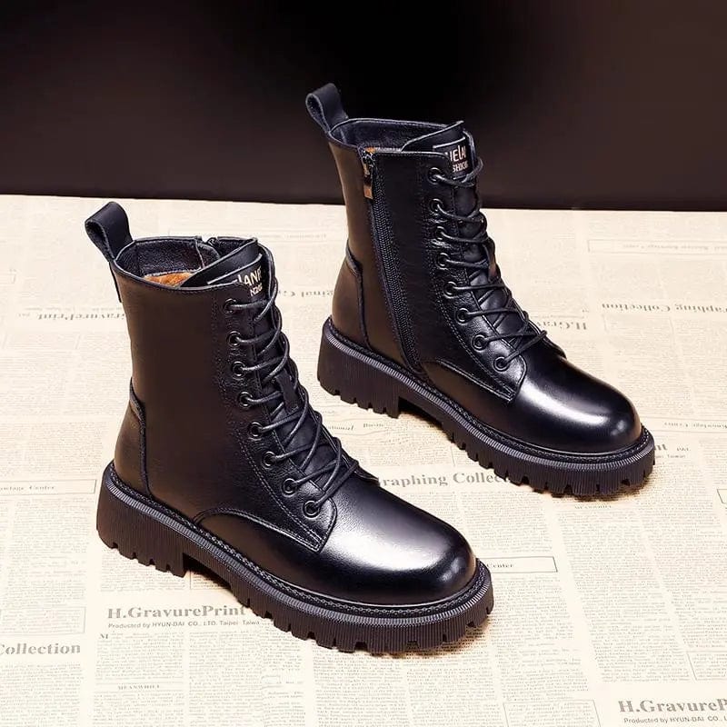 Women's Black Leather Winter Boots