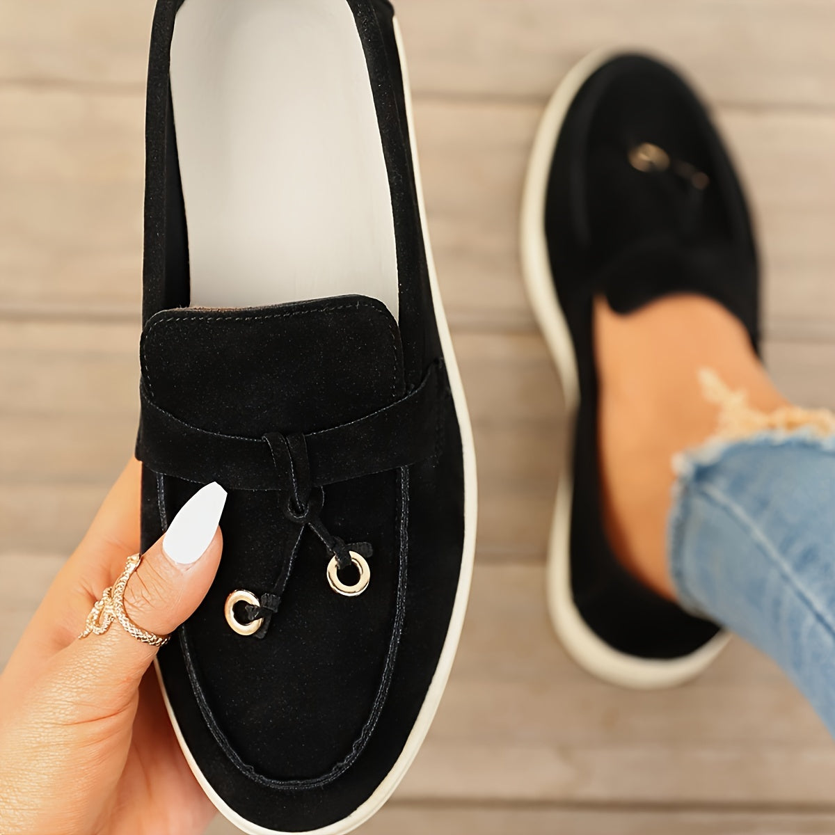 Women's Suede Loafers with Tassel Accents