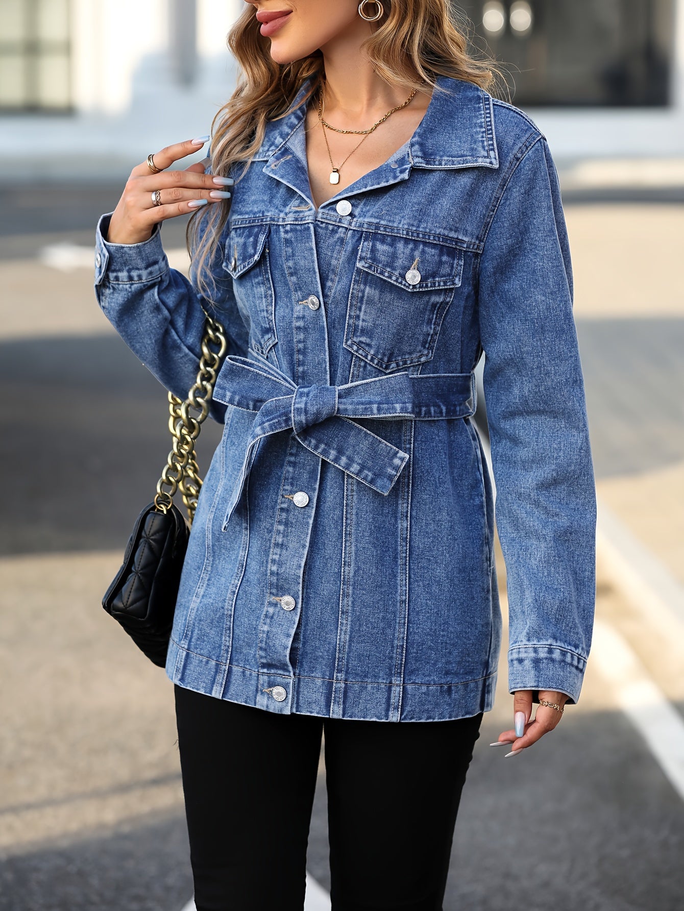Women's Belted Denim Jacket