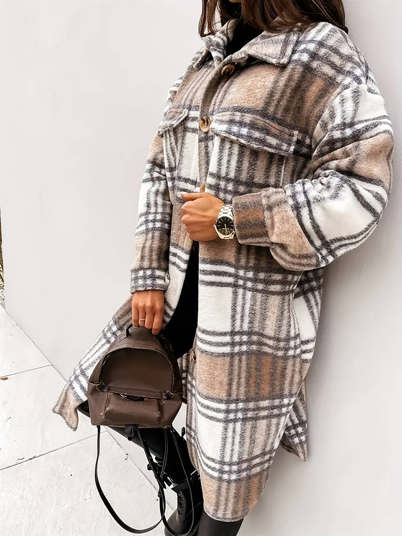 Women's Stylish Long Plaid Wintercoat