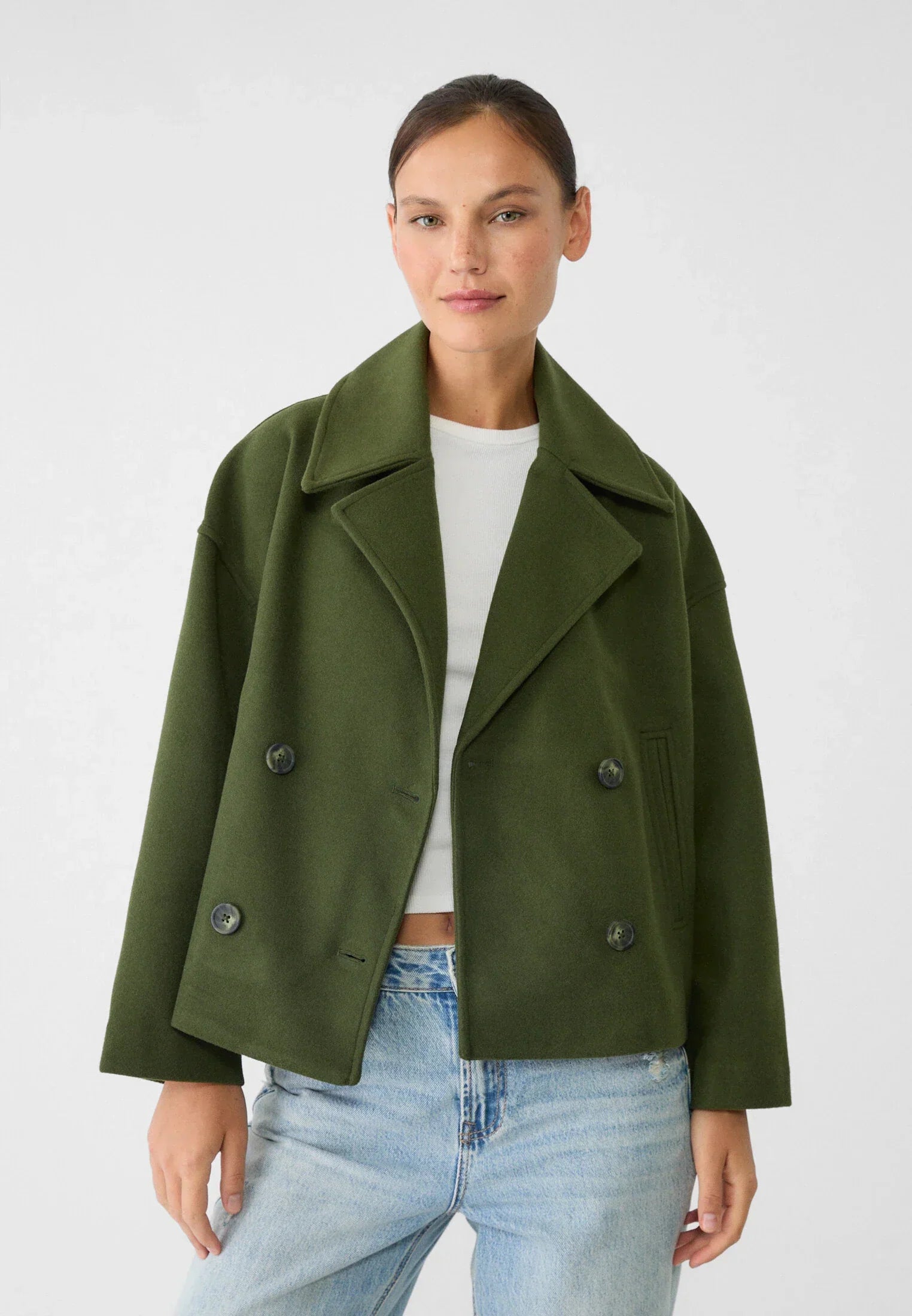 Women's chic short wool overcoat