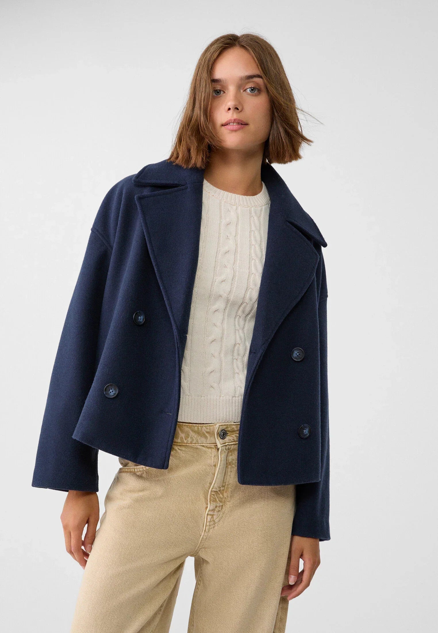 Women's chic short wool overcoat
