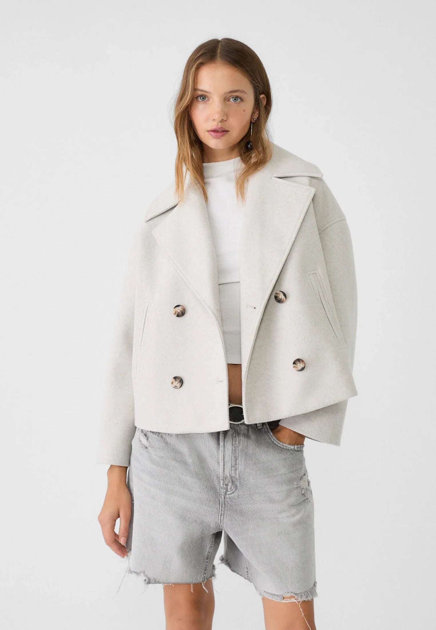 Women's chic short wool overcoat