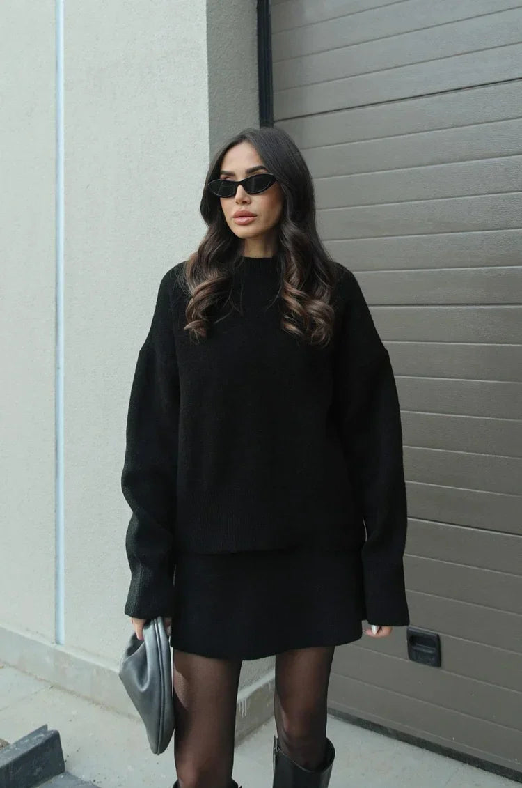 Women's Warm Knitted Skirt and Sweater set